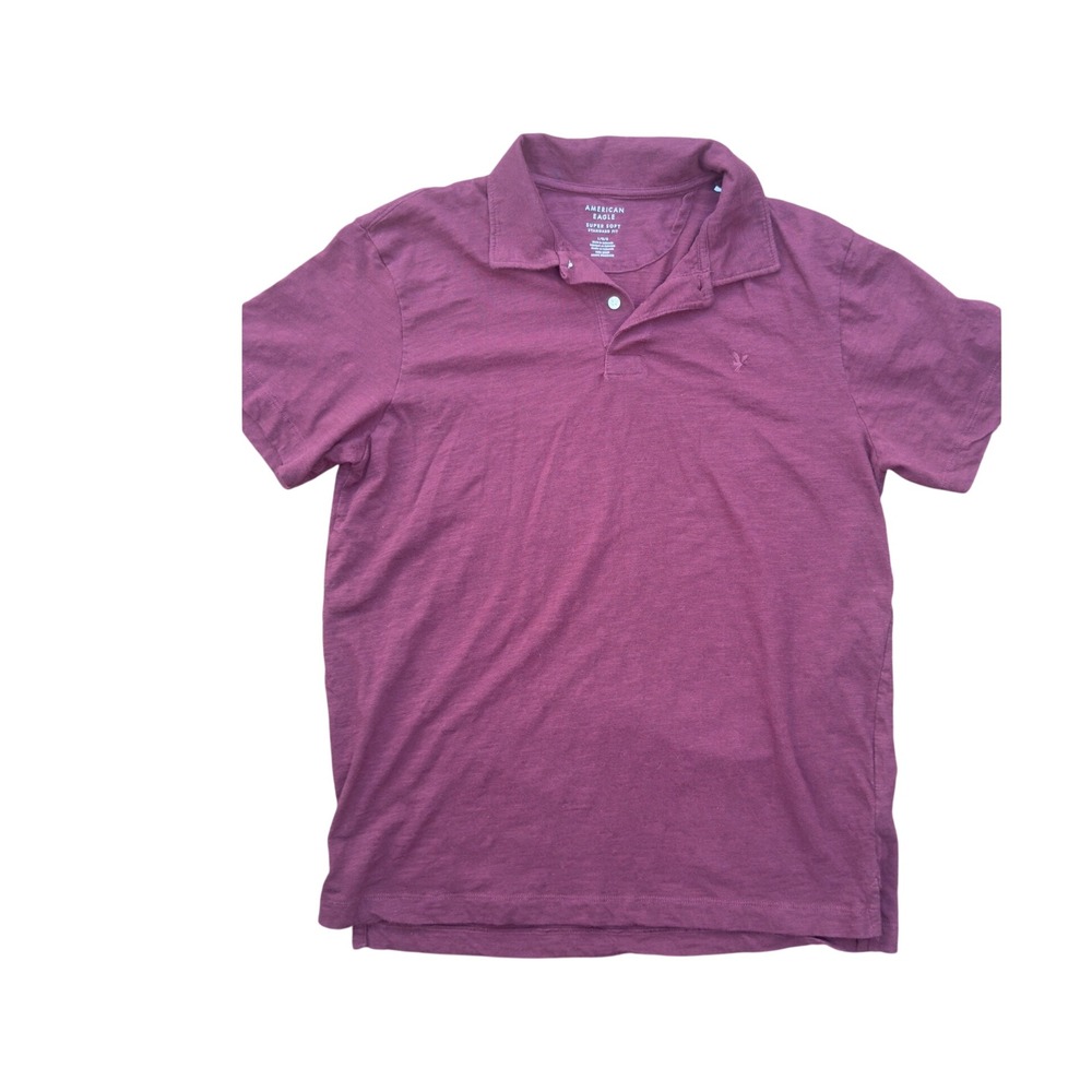 American Eagle Polo Shirt Mens L Burgundy Super Soft Standard Fit
